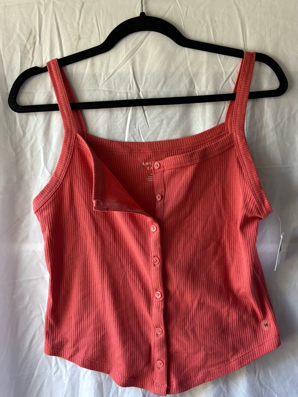 NWT American Eagle Coral Pink Ribbed Button-Front Tank Top Cami M